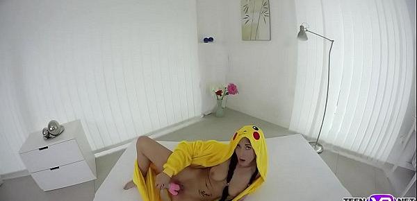  VR Pokemon teen Nicole Love toys her sweet pussy